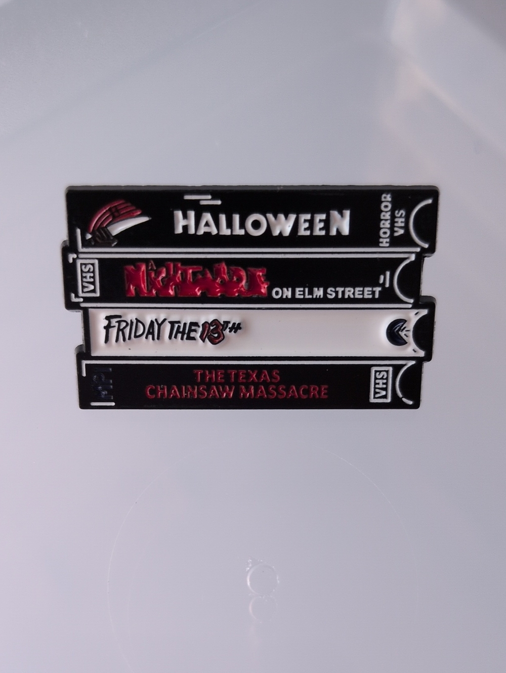 Horror VHS Stack Enamel Pin - Black & White